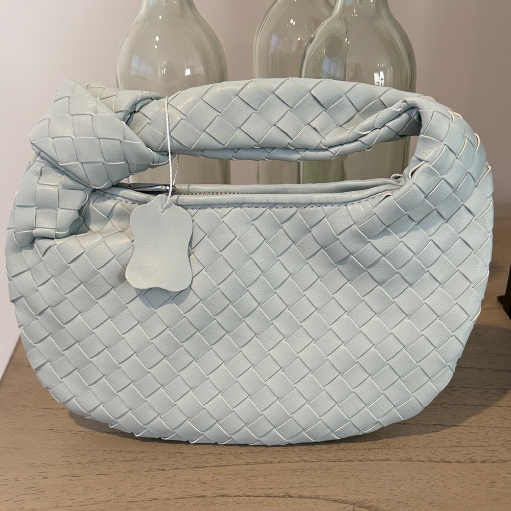 Woven Shoulder Bag in Light Blue - Designer-Inspired